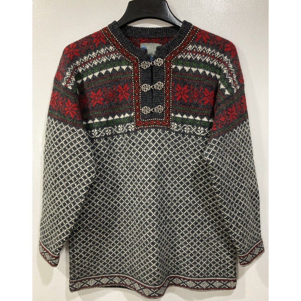 1990s Squaw Valley 100%‎ Wool Sweater Womens Medium Red Ski Lodge Style Winter
